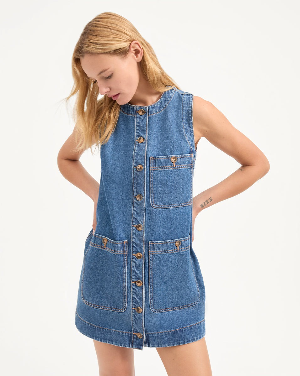 oakley denim mini dress Oakley striped denim mini dress - dark brown