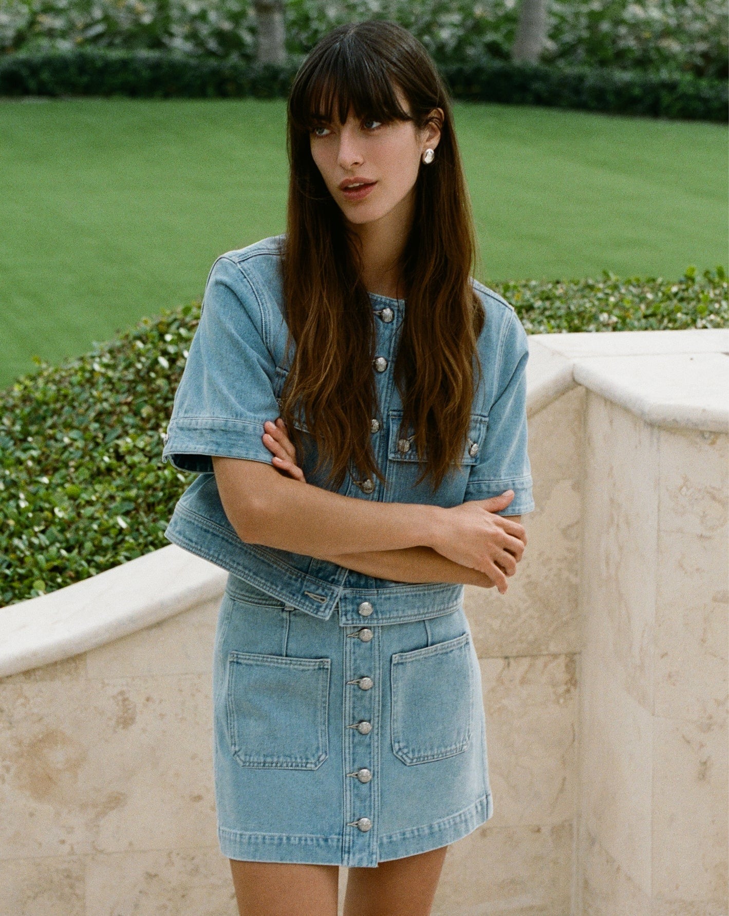oakley denim mini dress SSYS Oakley Quilted Scallop Overlay Dress In Denim *FINAL SALE* Medium